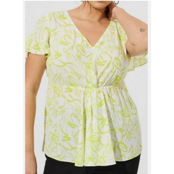 Torrid Lime Green Abstract Peplum Blouse Flutter Sleeve Size 1 - Picture 5 of 7